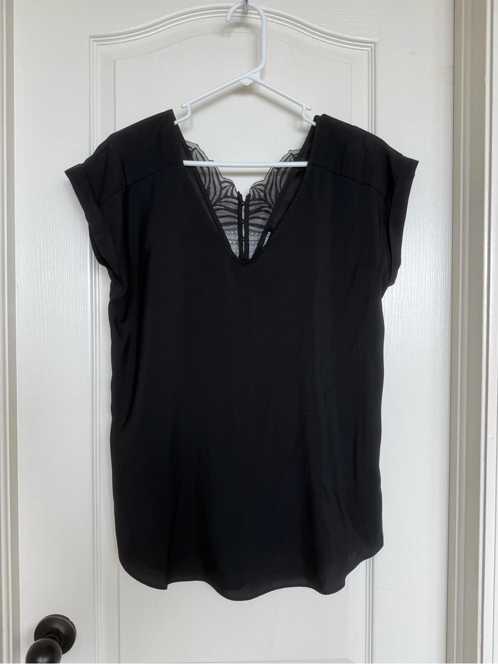 Express Black V-Neck Lace Inset Women's Top
